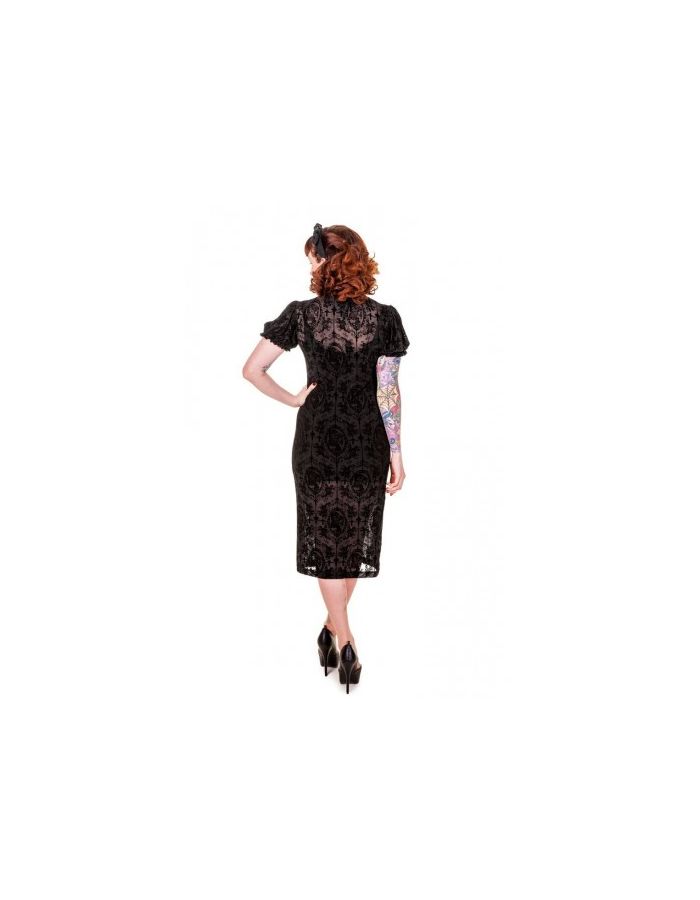 Banned Ladies Gothic Black Floral Crosses Lace Long Skeleton Halloween Dress