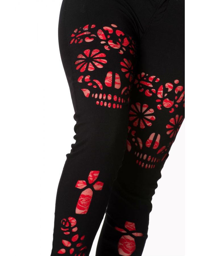 Banned Gothic Sugar Skull Roses Cross Rockabilly Trousers
