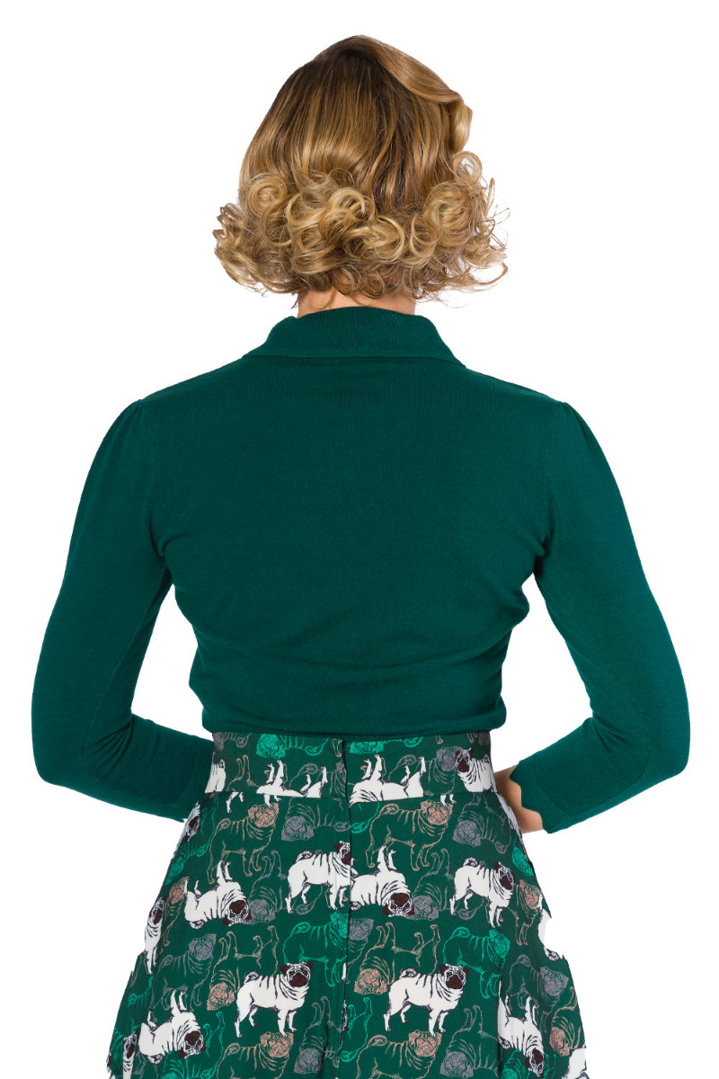 Retro Pug Paws Dog Scallop Collar Vintage Rockabilly Printed Cardigan