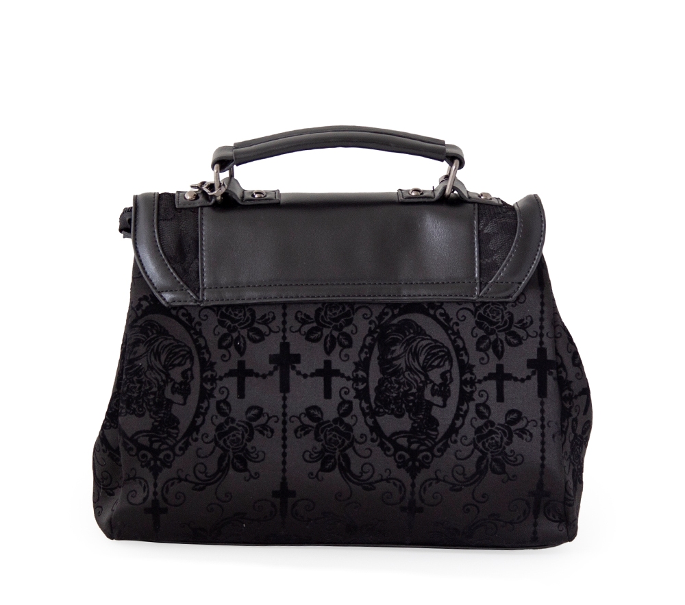 Gothic Floral Lace Bow Chain Flocked Cameo Skeleton Shoulder Hand Bag