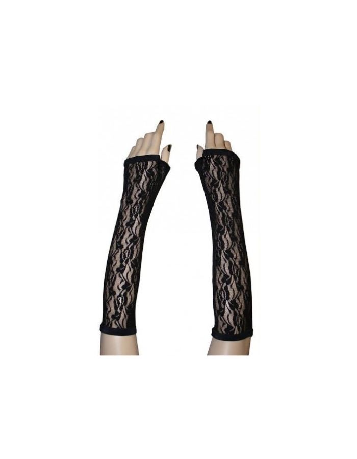 Gothic Black Long Floral Lace Flower Net Gloves Goth Punk Emo