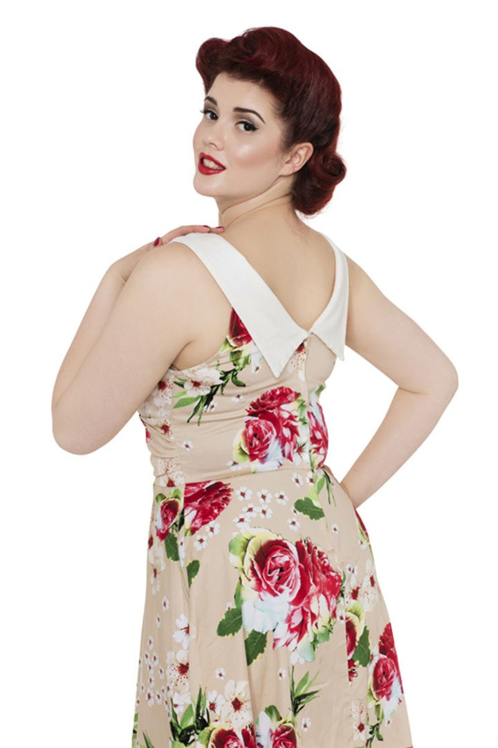 Voodoo Vixen Taupe Vintage Retro 50s Floral Tropical Dress