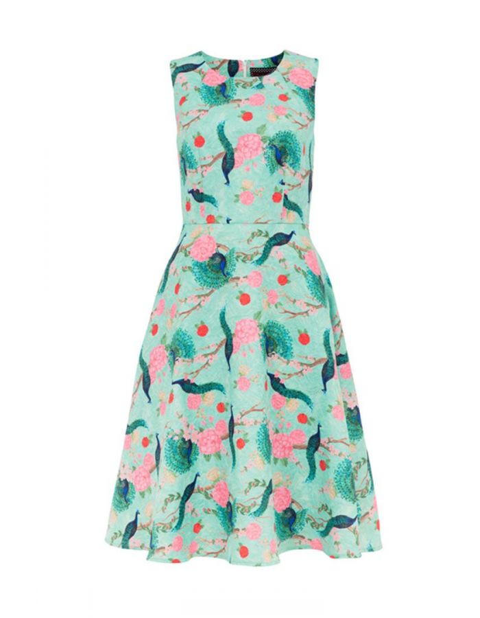 Voodoo Vixen Teal Peacock Animal Print Floral Vintage Retro Dress