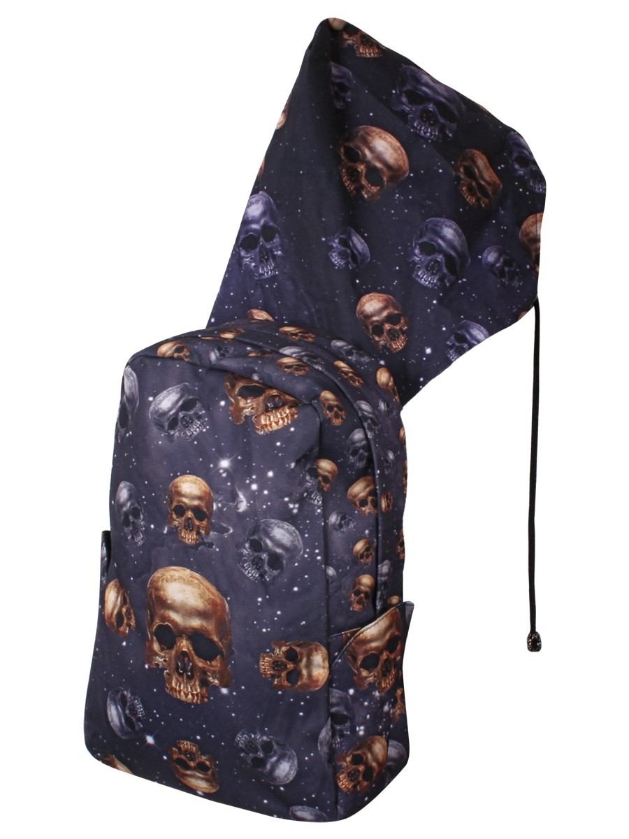 Banned Purple Galaxy Skulls Hooded Backpack Rucksack Bag