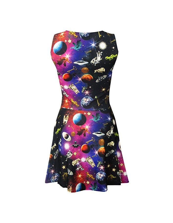 Travelling Through Space Galaxy Space Ship Planets Sleeveless Skater dress