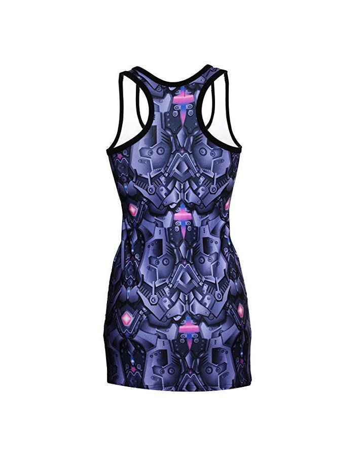 Purple Jewelled Steel Armour Panels Metallic Body Armour All Over Print Long Vest Top