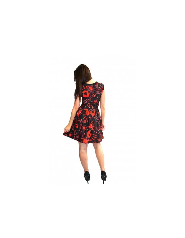 Bloody Murder! Splatter Print Black Sleeveless Rockabilly Gathering Dress