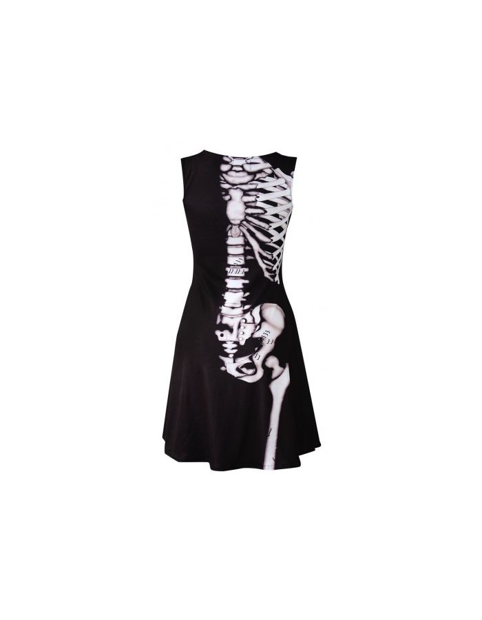 Gothic Anatomy Fractured Bones X-Ray Half Skeleton Sleeveless Skater Dress