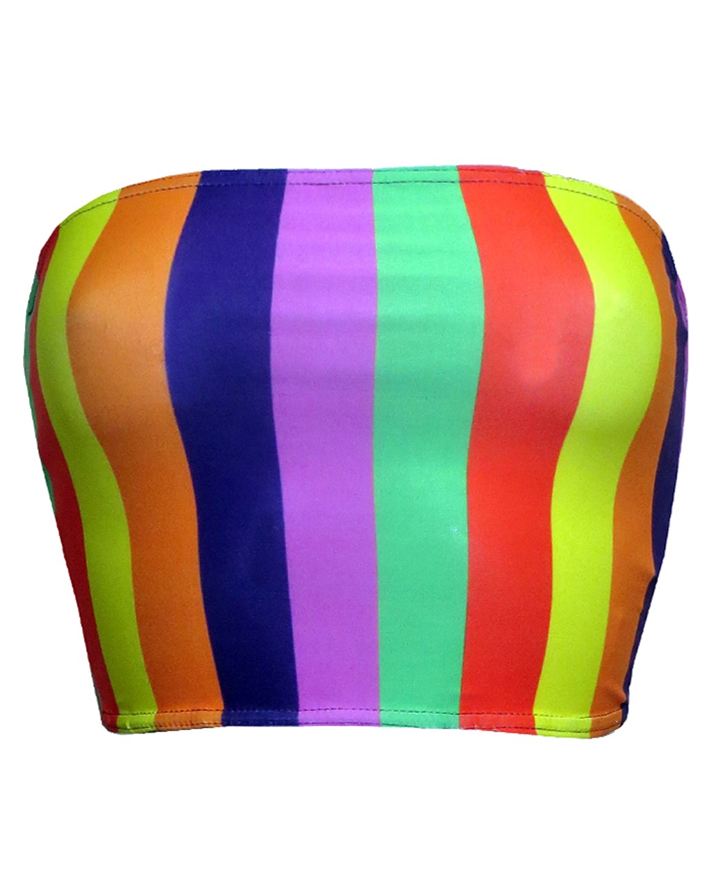 Funky Multicoloured Rainbow Vertical Stripes Crop Bandeau Cycle Shorts Coord Set