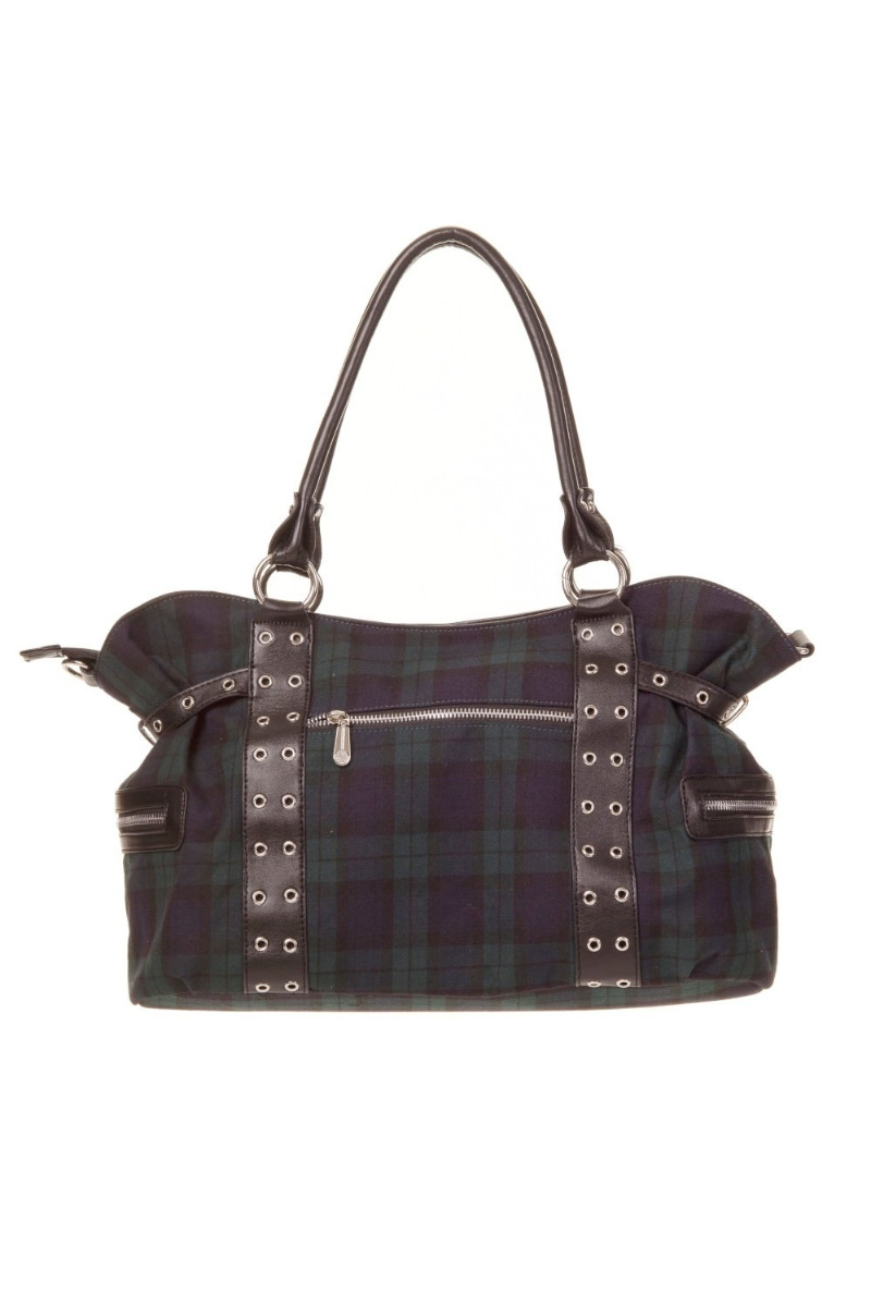 Banned Classic Green Tartan Punk Rise up Handcuff Handbag