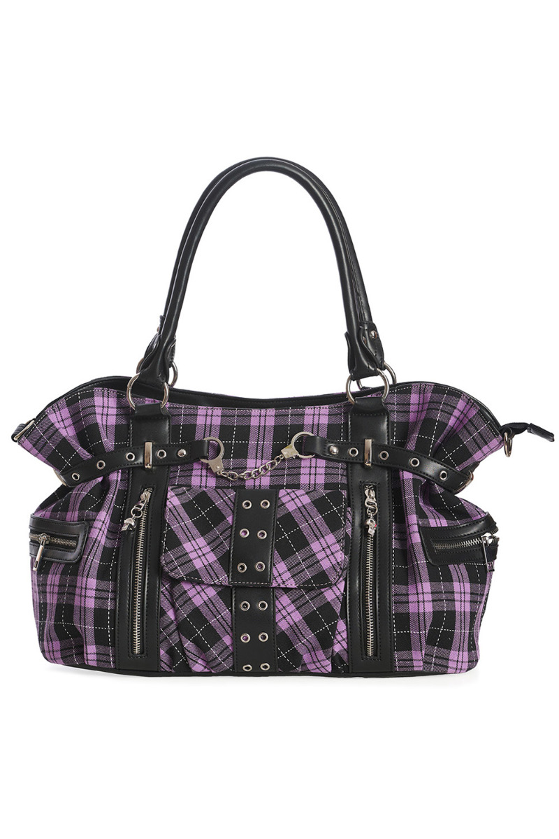 Banned Classic Purple Tartan Punk Rise up Handcuff Handbag