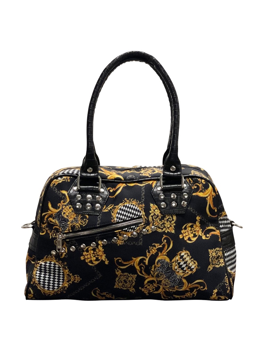 Vintage Gold Baroque Damask Paisley Monochrome Harlequin Shoulder Handbag