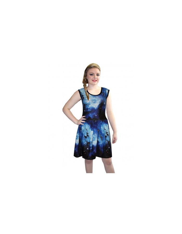 Blue Galaxy Sleeveless Rockabilly Gathering Dress