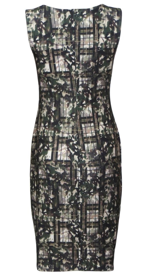 Military Camouflage Tartan Printed Midi Bodycon Dress