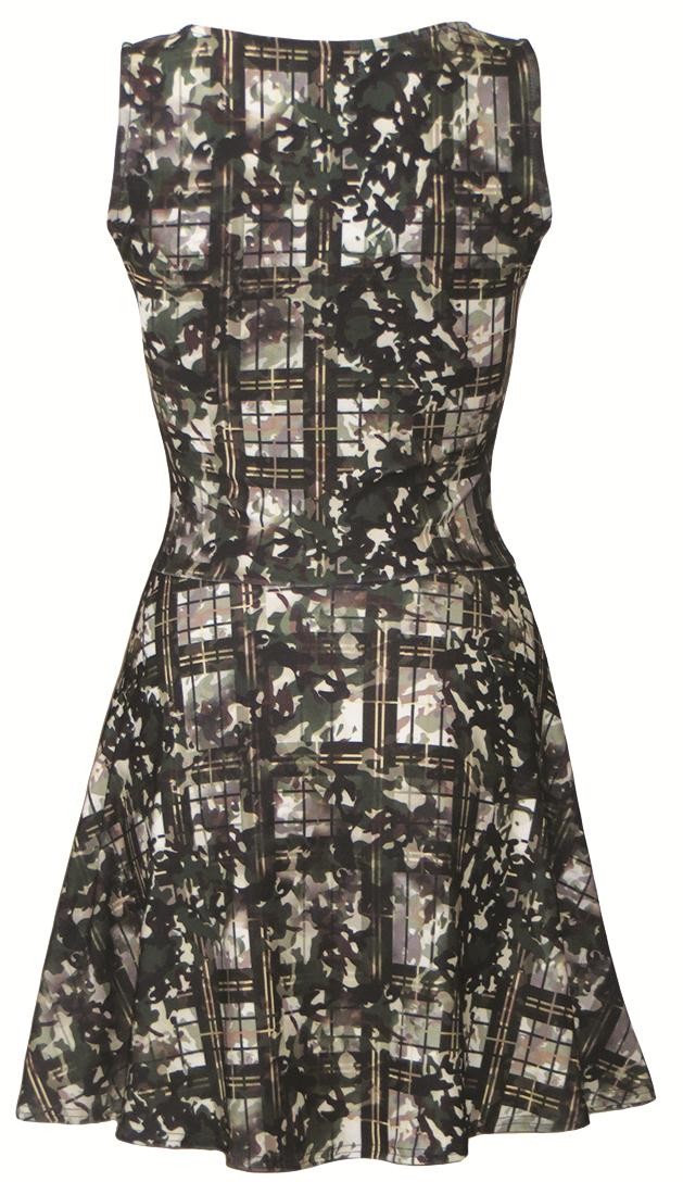 Military Camouflage Tartan Printed Skater Dress