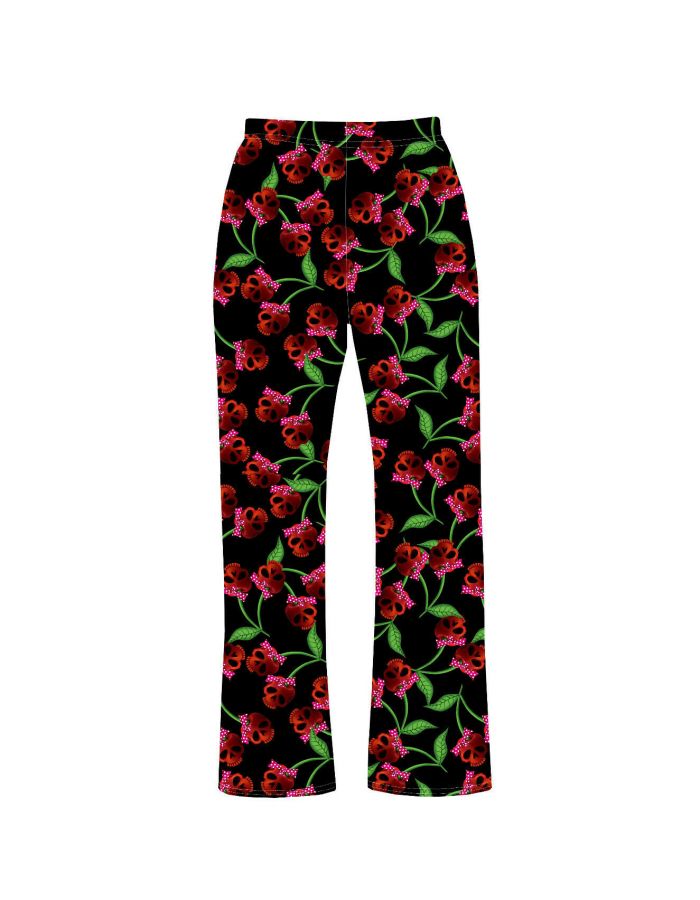 Gothic Cherry Skulls Printed Loungewear Sleepwear Pyjama Bottoms Pants