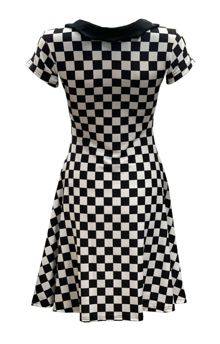 Check Mate! Checker Chess Mono Checker Board Abstract Printed Collar Dress