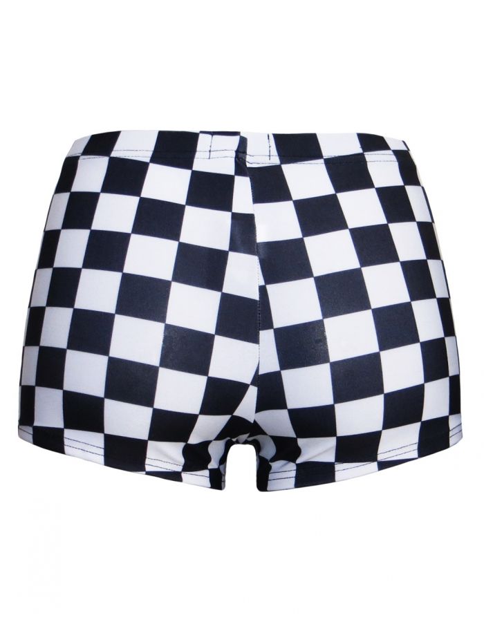Monochrome Chequered Chess Board Printed Shorts Hot Pants