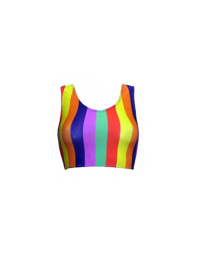 Funky Multicoloured Rainbow Vertical Stripes Sleeveless Crop Top Cycle Shorts Coord Set