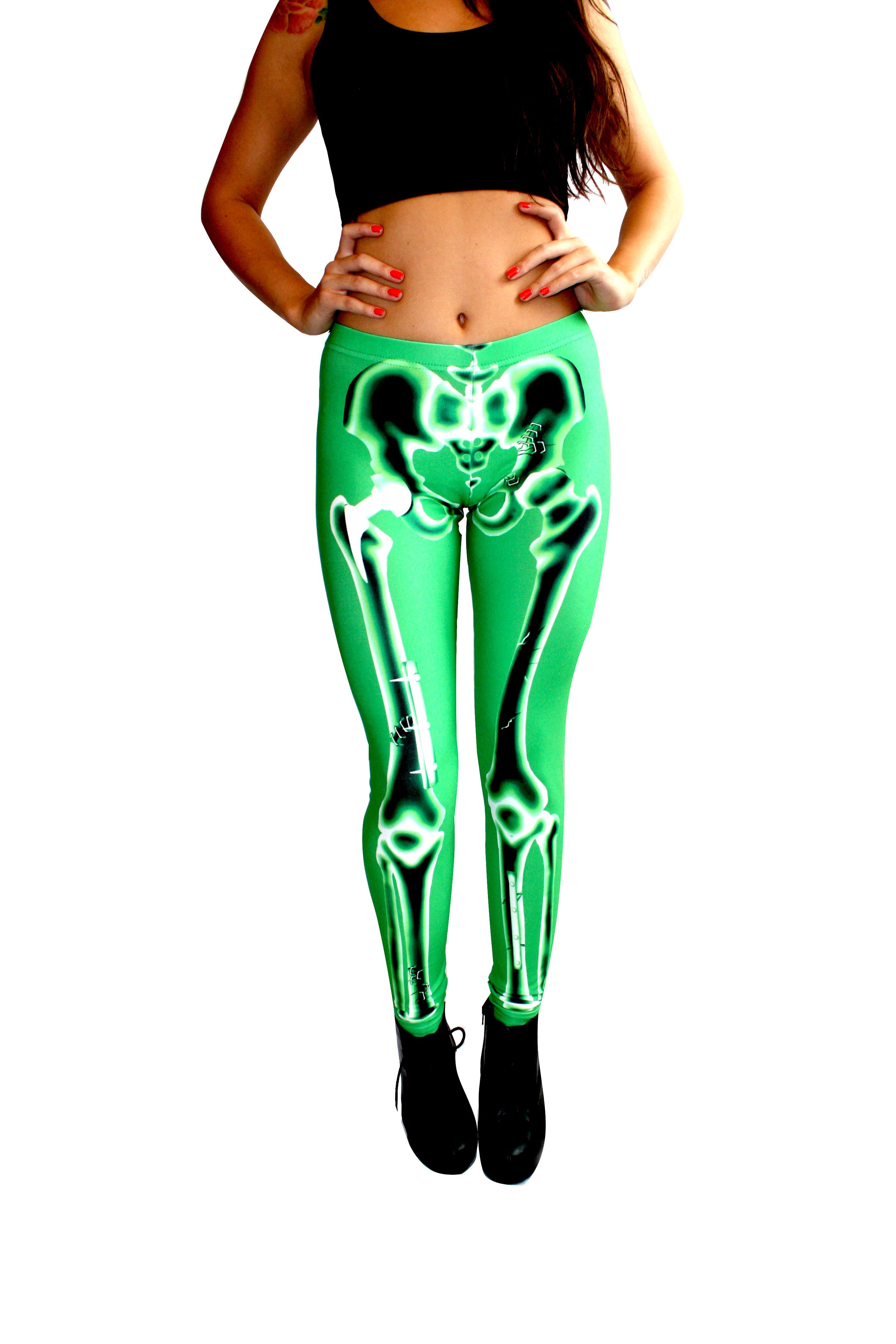 �Them Mended Bones� Unique Green XRay Halloween Skeleton Leggings
