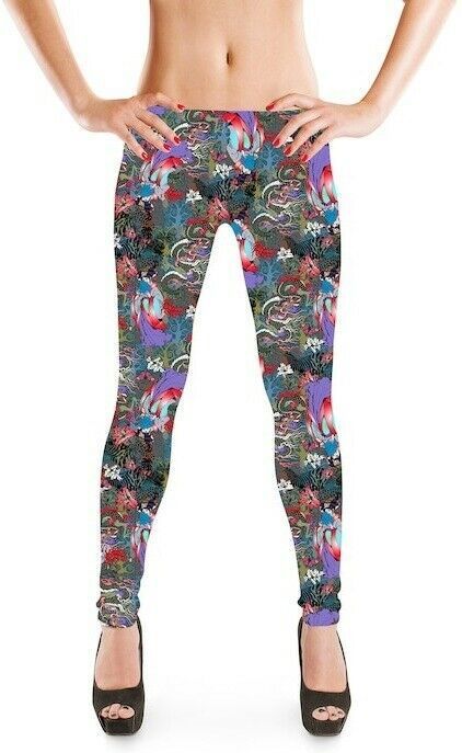 Insanity Clothing Women's Velvet Flare Bell Leggings - Chinese Doll Dragon Fairies Floral Print