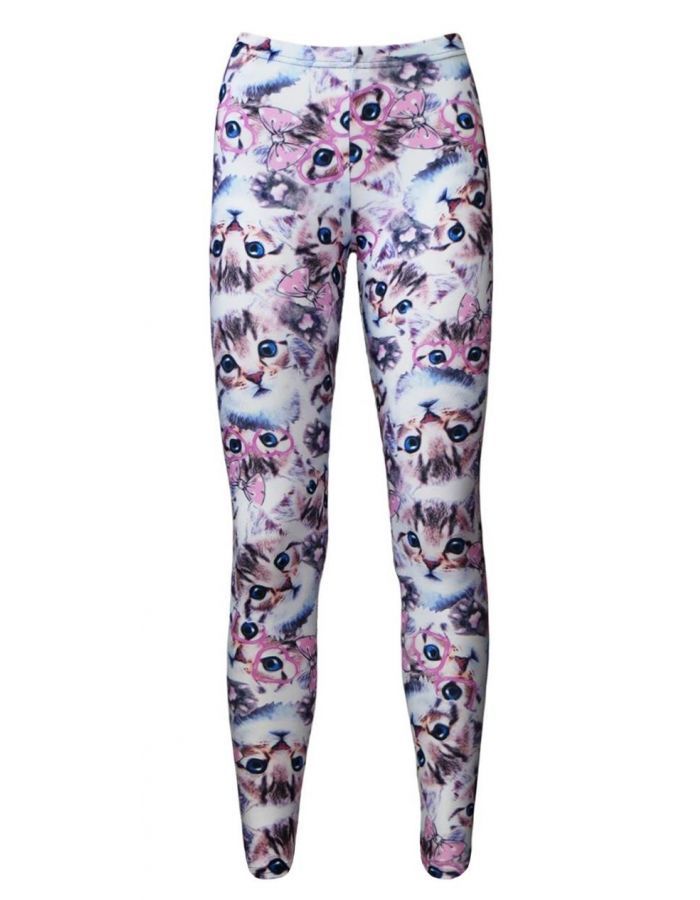 Cute Kitty Cat With Paw Glasses Bow Kitten Animal Lovers Alternative Printed Leggings
