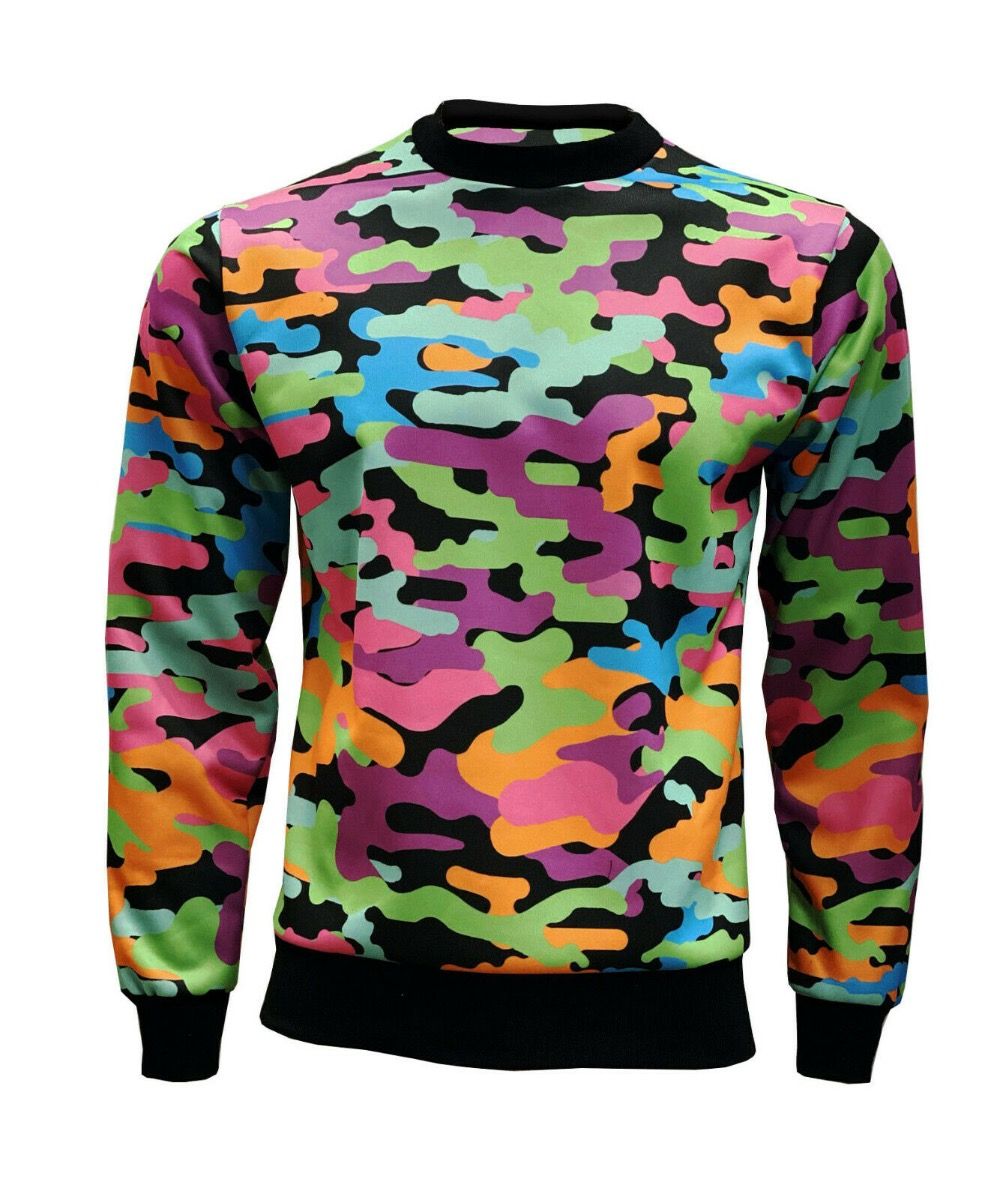 Multi Funky Camouflage Unisex Printed Crew Neck Sweatshirt Jumper