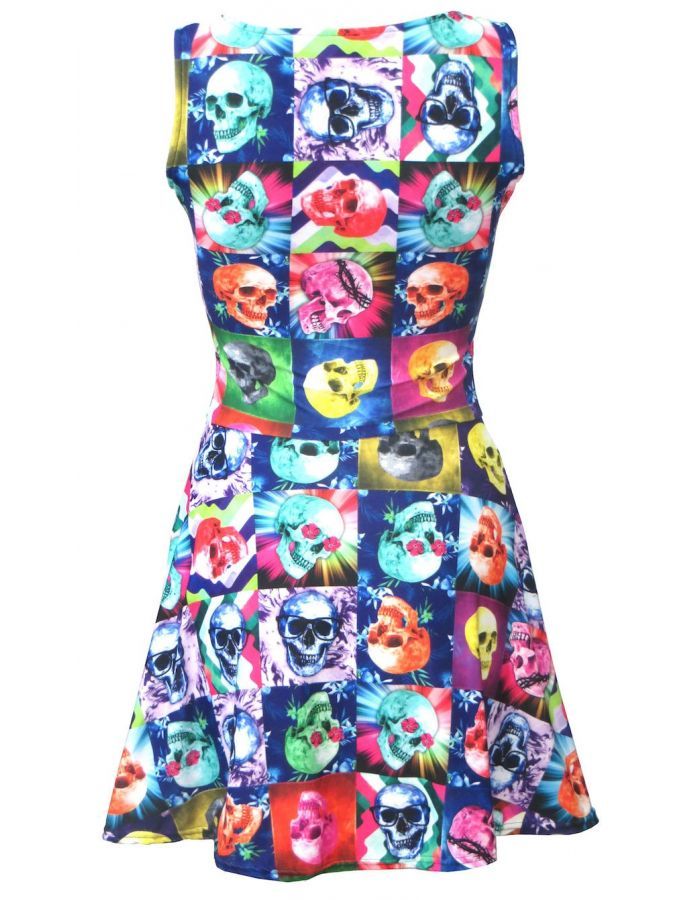 Floerns Women's Skull Print Sleeveless Cami Dress - Y2K Flare Hem Mini Dress - View #9