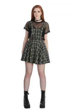 Don't Settle Pinafore Tartan Check Grey Alternative Dress