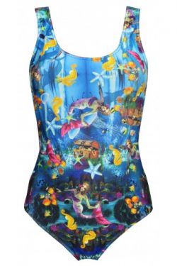 Mermaid And Creatures Of The Sea Underwater All Over Printed Swimsuit Bodysuit