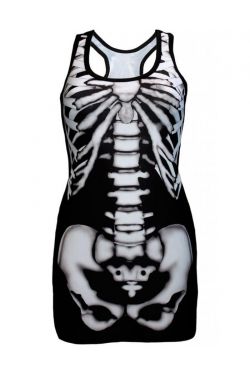 Lovely Bones Black & White X-Ray Skeleton Block Print Long Top