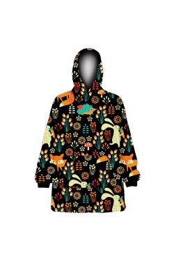 Unisex Floral Fox, Rabbit, Hedgehog Animal Nature Printed Oversized Blanket Fleece Hoodie