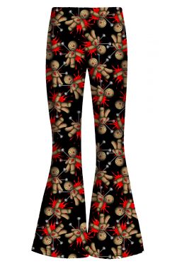 Gothic Voodoo Doll Printed Bell Bottom Flare High Waist Leggings