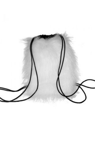 White Reflective Long Fluffy Furry Fabric Backpack Hand Bag