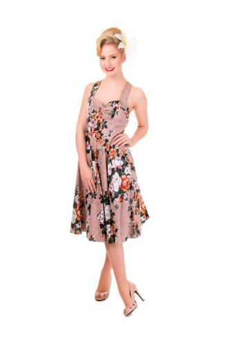 Banned Dusty Pink All Over Floral Print Summer Halter Neck Vintage Swing Dress