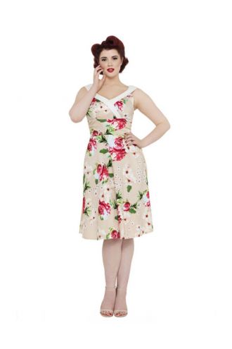 Voodoo Vixen Taupe Vintage Retro 50s Floral Tropical Dress