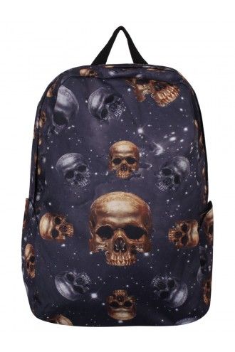 Banned Purple Galaxy Skulls Hooded Backpack Rucksack Bag
