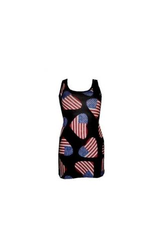 USA Flag Stars Stripes Heart Print Long Vest Tank Top