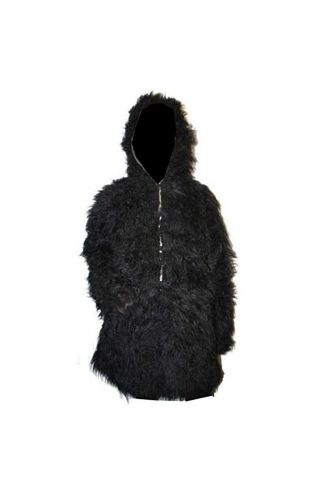 Fluffy Furry Long Black Hooded Coat