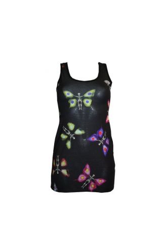 Butterfly Tattoo Skeleton Print Long Vest Summer Dress Top