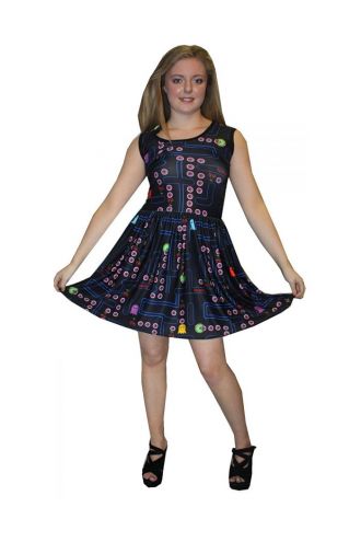 Women's Cherry Skull Zombie Pacman Retro Rockabilly Swing Sleeveless Gathering Dress Funky
