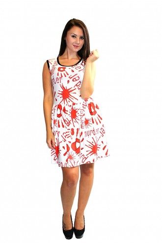 Bloody Murder! Splatter Print White Sleeveless Rockabilly Gathering Dress