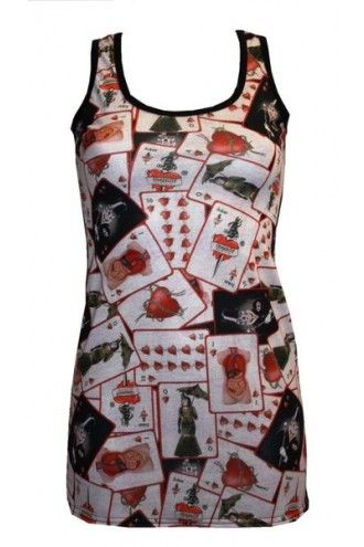 Playing Cards Tattoo Print Long Vest Summer Dress Top