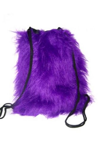 Purple Reflective Long Fluffy Furry Fabric Backpack Hand Bag