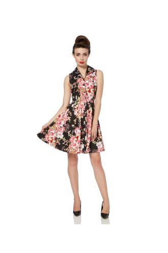Black & Pink Blossoms Floral 50's Vintage Retro Rockabilly Sleeveless Dress