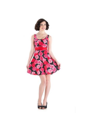 Women's Pink & Red Floral Pattern 50's Rockabilly Swing Summer Mini Dress