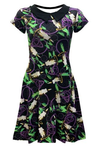 Gothic Dream Catchers Celtic Symbols Spiritual Printed Bats Collar Dress