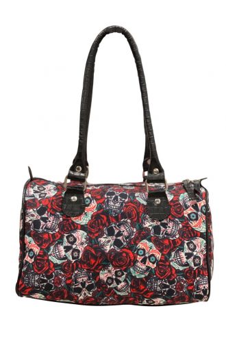 Floral Red Roses Sugar Skull Vintage Stud Mini Bowling Rockabilly Bowl Bag