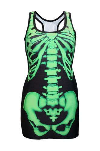 Lovely Bones Black & Green X-Ray Skeleton Block Print Long Top