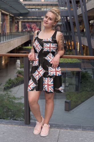 UK British Flag Union Jack Printed Skater Dress